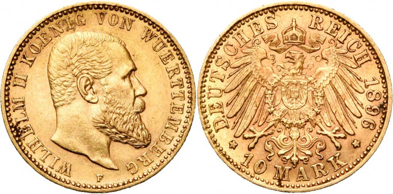 ALLEMAGNE, WURTEMBERG, Wilhelm II (1891-1918), AV 10 Mark, 1896F. J. 295; A.K.S....