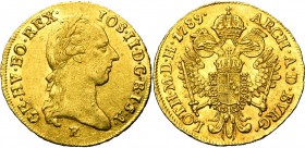 SAINT EMPIRE, Joseph II (1780-1790), AV ducat, 1789E, Karlsburg. D/ T. l. à d. R/ Aigle impériale couronnée. Her. 51; Jaeckel 21; Fr. 202 (Hongrie). 3...