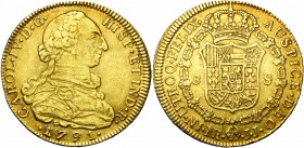 COLOMBIE, Charles IV (1788-1808), AV 8 escudos, 1791JJ, Nuevo Reino (Santa Fe de Bogota). Premier buste, au type de Charles III. D/ B. dr. et cuir. à ...