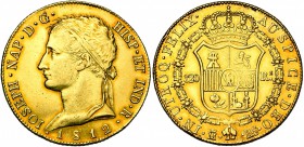 ESPAGNE, Joseph Napoléon (1808-1813), AV 320 reales, 1812RS, Madrid. D/ T. à g., ceinte d''un bandeau. R/ Ecu couronné, entouré du collier de la Toiso...