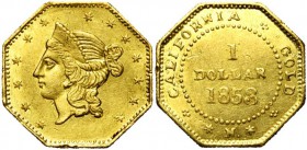 ETATS-UNIS, CALIFORNIE, AV 1 dollar, 1853. Octogonal. K.M. 13-2.
Très Beau