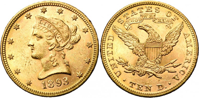ETATS-UNIS, AV 10 dollars, 1893. Fr. 158. Petits coups.
presque Superbe