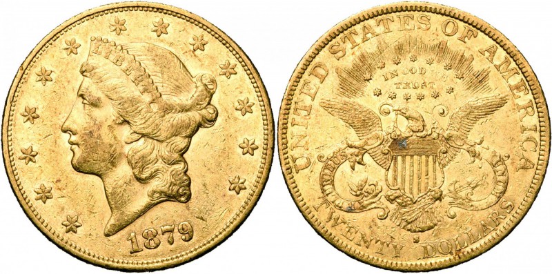 ETATS-UNIS, AV 20 dollars, 1879S. Fr. 178. Petits coups.
Très Beau à Superbe