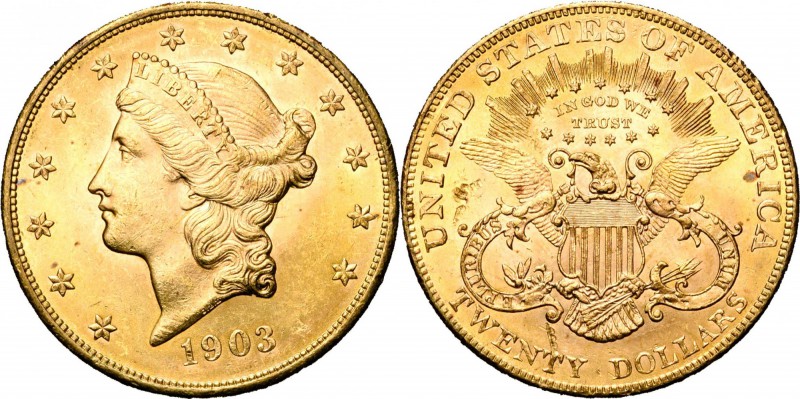 ETATS-UNIS, AV 20 dollars, 1903. Fr. 177. Coups au revers.
Superbe