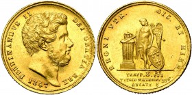 ITALIE, NAPLES et SICILE, Ferdinand II (1830-1859), AV 6 ducati, 1847. 2e type, à la tête barbue. 5017 p. frappées. P. & R. 32; Fr. 868. Rare Fines gr...