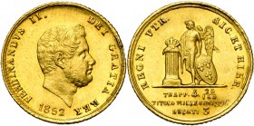 ITALIE, NAPLES et SICILE, Ferdinand II (1830-1859), AV 3 ducati, 1852. 6e type. 5028 p. frappées. P. & R. 51; Fr. 869. Rare Fines griffes.
Superbe