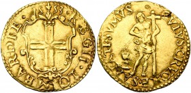 ITALIE, REGGIO NELL''EMILIA, Hercule II d''Este (1534-1559), AV scudo d''oro, 1553. D/ REGII LOMBARDIE Ecu à la croix. R/ CVIVS CRVORE SANATI SVMVS Le...