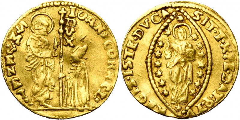 ITALIE, VENISE, Giovanni Corner II (1709-1722), AV zecchino. D/ Le doge agenouil...