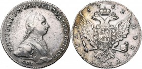 RUSSIE, Pierre III (1762), AR rouble, 1762HK, Saint-Pétersbourg. Tranche cordée. D/ B. cuir. à d. R/ Aigle impériale couronnée. Bitkin 11; Uzd. 924; D...