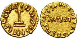 ARAB-BYZANTINE, AV 1/3 dinar (tremissis), n.d. (ca. AH 85-95), no mint (al-Qayrawan). Walker P35 (obv.)/P37 (rev.); Lav. 104 (obv.)/107 (rev.). 1,39g....
