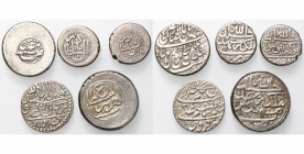 IRAN, AFSHARID lot of 5 silver pcs: Nadir Shah, Mashhad, rupi & 6-shahi; Nadir Shah, Tabriz, 6-shahi; Adil Shah, abbasi, Qazwin; Shahrukh, double rupi...