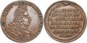 PAYS-BAS MERIDIONAUX, Cu jeton, 1712, G. de Backer. Inauguration de Maximilien-Emmanuel de Bavière comme comte de Namur. D/ B. cuir. à d. R/ Inscripti...