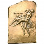 BELGIQUE, AE plaquette, 1931, Devreese. Ballets russes. D/ Anna Pavlova et Diaghilev exécutant un pas de danse à g., ten. une crosse fleurie. En desso...