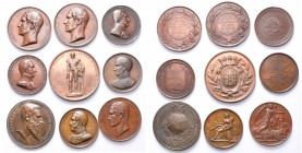 BELGIQUE, lot de 9 médailles en bronze, dont: 1835, Braemt, Inauguration du système de chemin de fer; 1843, Veyrat, Mort de Pierre Simons, auteur des ...
