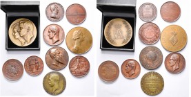 BELGIQUE, lot de 10 médailles en bronze, dont: 1858, Institution du tir national (2, par Dargent et Würden); 1859, Geefs, 25e anniversaire du système ...