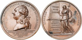 FRANCE, AE médaille, 1789, Duvivier. Louis XVI à l''assemblée des électeurs de Paris le 17 juillet 1789. D/ T. du roi à g. R/ LIBERTE ASSUREE La Liber...