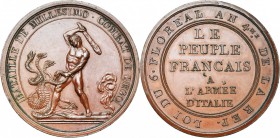 FRANCE, AE médaille, 1796 (an 4), Lavy. Bataille de Millesimo et combat de Dego. D/ Hercule combattant l''hydre de Lerne de sa massue. R/ LE/ PEUPLE/ ...