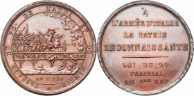 FRANCE, AE médaille, 1796 (an 4), Salwirck. Passage du Pô, de l''Adda et du Mincio. D/ L''armée française franchissant le pont de Lodi sur l''Adda. R/...