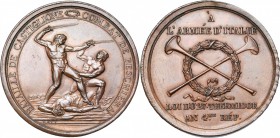 FRANCE, AE médaille, 1796 (an 4), Lavy. Bataille de Castiglione et combat de Peschiera. D/ Deux hommes nus se luttant sur la dépouille d''un troisième...