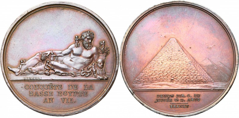 FRANCE, AE médaille, 1798 (an 7), Brenet. Conquête de la Basse-Egypte. D/ Le Nil...