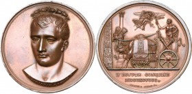 FRANCE, AE médaille, 1798, Jouannin/Brenet. Conquête de l''Egypte. D/ B. de Bonaparte de f., couronné de fleurs de lotus. R/ Le général dans un char t...