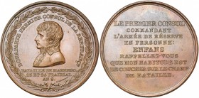FRANCE, AE médaille, 1800, Brenet/Auguste. Victoire de Marengo. D/ B. de Bonaparte à g. dans une couronne de laurier. R/ Inscription en neuf lignes. B...