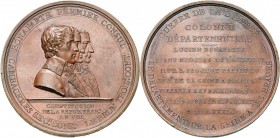 FRANCE, AE médaille, 1800 (an 8), Gatteaux. Erection de la colonne du département de la Seine. D/ B. accolés à d. de Bonaparte, Cambacérès et Lebrun. ...