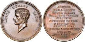 FRANCE, AE médaille, 1802 (an 10), Mercié. Constitution de la République Cisalpine à Lyon. D/ LEGES MUNERA PACIS T. nue de Bonaparte à g. R/ Inscripti...