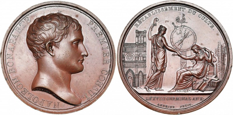 FRANCE, AE médaille, 1802, Andrieu. Rétablissement du culte le 18 germinal an 10...