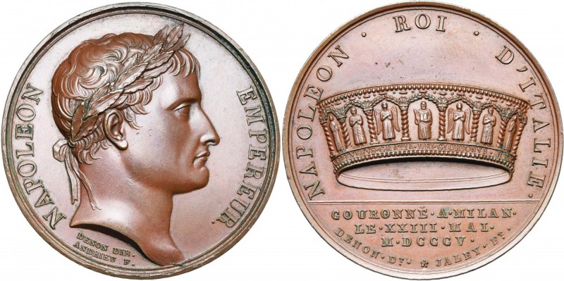 FRANCE, AE médaille, 1805, Andrieu/Jaley. Couronnement de Napoléon à Milan. D/ T...