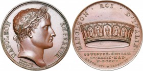 FRANCE, AE médaille, 1805, Andrieu/Jaley. Couronnement de Napoléon à Milan. D/ T. l. de l''empereur à d. R/ NAPOLEON ROI D''ITALIE La couronne de fer ...