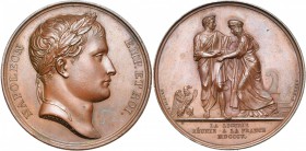 FRANCE, AE médaille, 1805, Andrieu/Brenet. Réunion de la Ligurie à la France. D/ T. l. de Napoléon Ier à d. R/ L''empereur deb. à g., en costume romai...