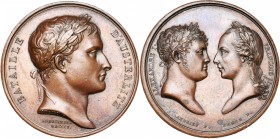 FRANCE, AE médaille, 1805, Andrieu. Bataille d''Austerlitz. D/ T. l. de Napoléon Ier à d. R/ T. d''Alexandre Ier de Russie et de François II d''Autric...