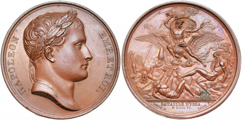 FRANCE, AE médaille, 1806, Andrieu/Galle. Bataille d''Iéna. D/ T. l. à d. R/ Nap...