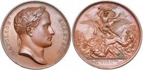 FRANCE, AE médaille, 1806, Andrieu/Galle. Bataille d''Iéna. D/ T. l. à d. R/ Napoléon tel Jupiter, porté par un aigle et foudroyant les Titans. Bramse...