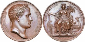 FRANCE, AE médaille, 1806, Andrieu/George. Occupation de Hambourg. D/ T. l. de Napoléon Ier à d. R/ Hammonia assise de f. sur une galère, ten. un gouv...