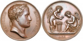 FRANCE, AE médaille, 1807, Andrieu. Mariage de Jérôme Napoléon et de Catherine de Wurtemberg. D/ T. l. de Napoléon à d. R/ Deux amours tressant une co...