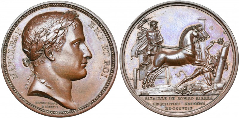 FRANCE, AE médaille, 1808, Droz/Jeuffroy. Bataille de Sommo Sierra - Abolition d...