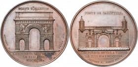 FRANCE, AE médaille, 1809, Andrieu. Entrée de Napoléon à Vienne le 13 mai 1809, un mois après avoir quitté Paris. D/ La porte Saint-Martin à Paris. R/...
