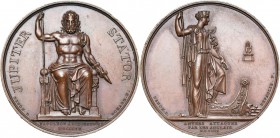FRANCE, AE médaille, 1809, Domard/Depaulis. Napoléon à Schönbrünn - Anvers attaquée par les Anglais. D/ Statue de Jupiter Stator de f. R/ La ville d''...