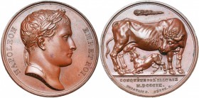 FRANCE, AE médaille, 1809, Andrieu/Depaulis. Conquête de l''Illyrie. D/ T. l. de Napoléon à d. R/ Vache allaitant son veau à d. Au-dessus, une massue....
