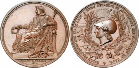 FRANCE, AE médaille, 1812, Gatteaux. Ecole française des beaux-arts à Rome. D/ Napoléon trônant à g., en habit de sacre. R/ T. casquée de Minerve à g....