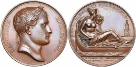 FRANCE, AE médaille, 1813, Andrieu/Brenet. Canal de Mons à Condé. D/ T. l. de Napoléon Ier à d. R/ La Félicité assise sur une barque, ten. une corne d...