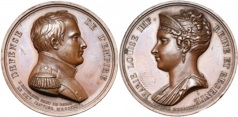 FRANCE, AE médaille, 1814, Droz/Brenet. Départ de Napoléon - La régence confiée ...