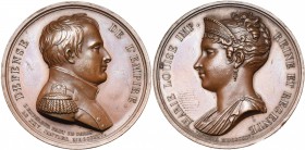 FRANCE, AE médaille, 1814, Droz/Brenet. Départ de Napoléon - La régence confiée à l''impératrice Marie-Louise. D/ B. de l''empereur à d. en uniforme. ...