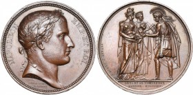 FRANCE, AE médaille, 1814, Droz/Brenet. Départ de Napoléon de Saint-Cloud. D/ T. l. à d. R/ L''empereur en soldat antique, faisant ses adieux à l''imp...