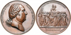FRANCE, AE médaille, 1814, Galle. Entrée de Louis XVIII à Paris le 3 mai 1814. D/ B. nu du roi à d. R/ ILLIC FAS REGNA RESVRGERE Devant la statue éque...