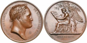FRANCE, AE médaille, 1814, Andrieu. Séjour du tsar de Russie à Paris. D/ T. laurée d''Alexandre Ier à d. R/ Une Victoire assise sur un socle, à l''omb...
