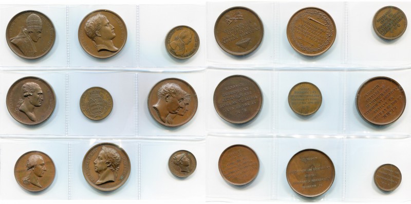 FRANCE, lot de 9 médailles et jetons en bronze, Visites à la Monnaie de Paris: 1...