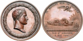 FRANCE, AE médaille, 1821, Andrieu. Mort de Napoléon à Sainte-Hélène. D/ T. l. de l''empereur à d., dans une couronne portant les noms de ses grandes ...
